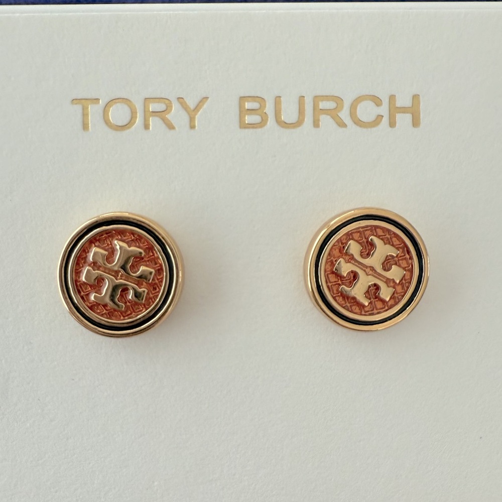Tory Burch Gold and Orange Round Earrings